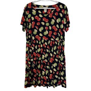 Basic Threads Santa Monica Apple Print Rayon 90s Vtg Dress Size M USA Whimsical